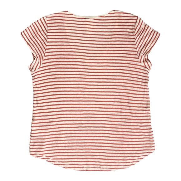 H&M 100% Linen Striped Short Sleeve Top Soft Cool V-Neck Tee Size Large - Picture 4 of 6